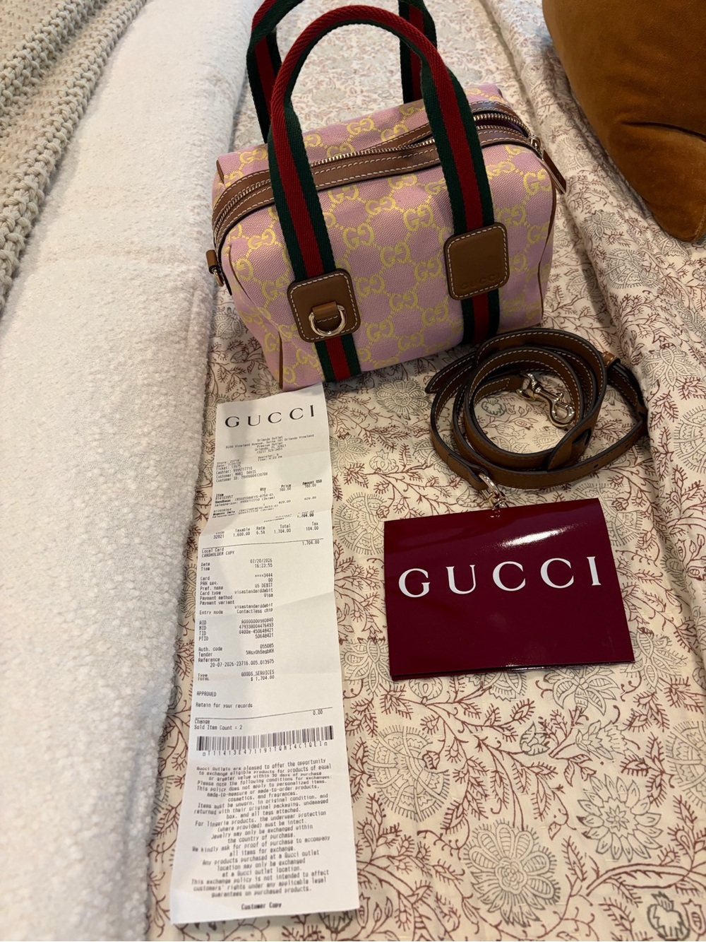 Gucci Pink GG Supreme Mini Boston Bag with Web Straps